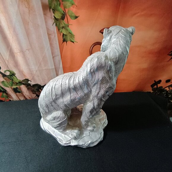 EUC: Silver Stunning Tiger Sze see decription Statues Home Decor Set of 2 - Picture 3 of 9